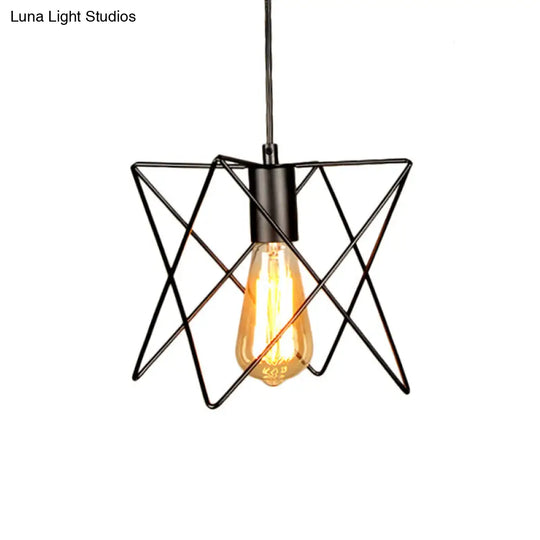 Modern Industrial Ceiling Light With Open Cage Shade In Black