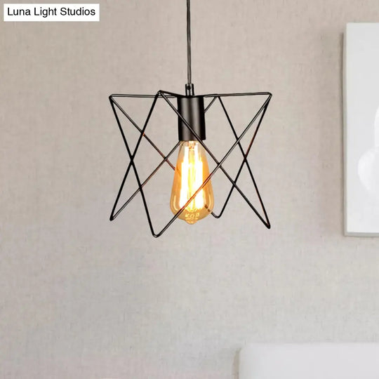 Industrial Geometric Ceiling Light With Open Cage Shade - 7’/10’ Wide Black