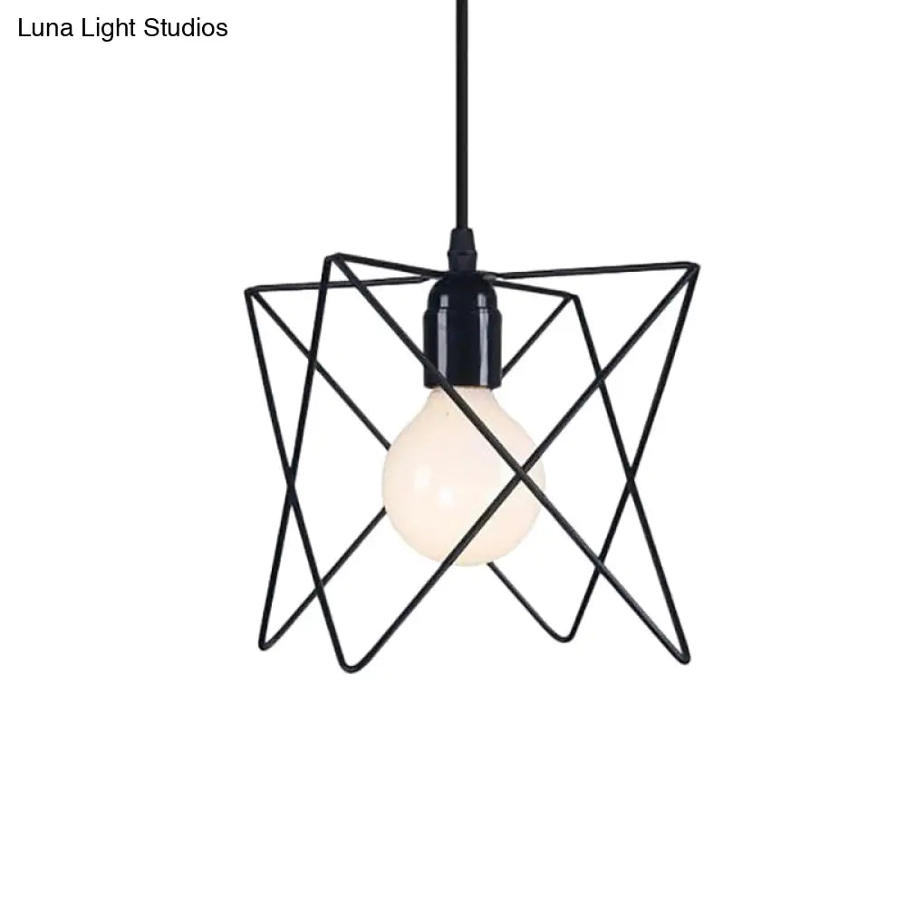 Modern Industrial Ceiling Light With Open Cage Shade In Black
