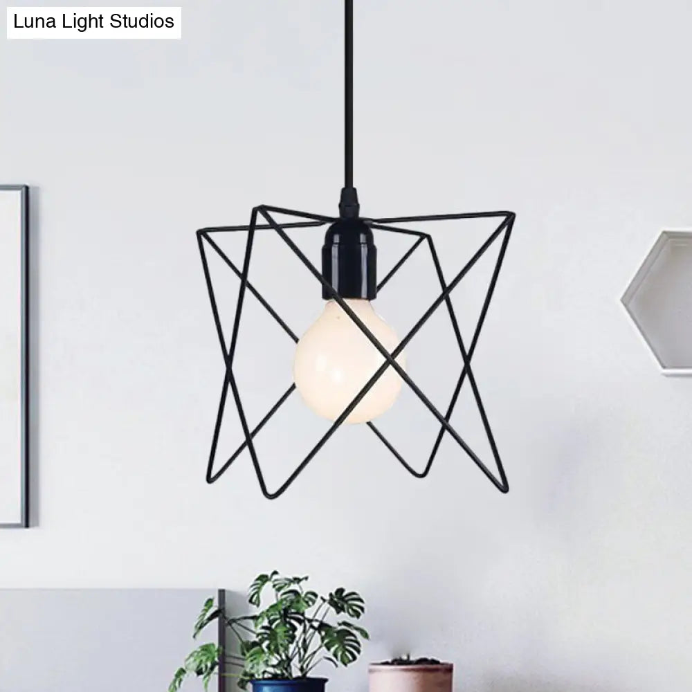 Modern Industrial Ceiling Light With Open Cage Shade In Black
