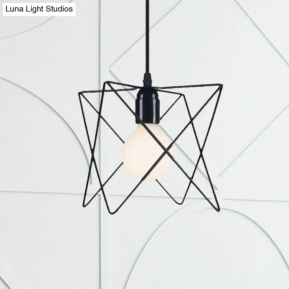 Industrial Geometric Ceiling Light With Open Cage Shade - 7’/10’ Wide Black