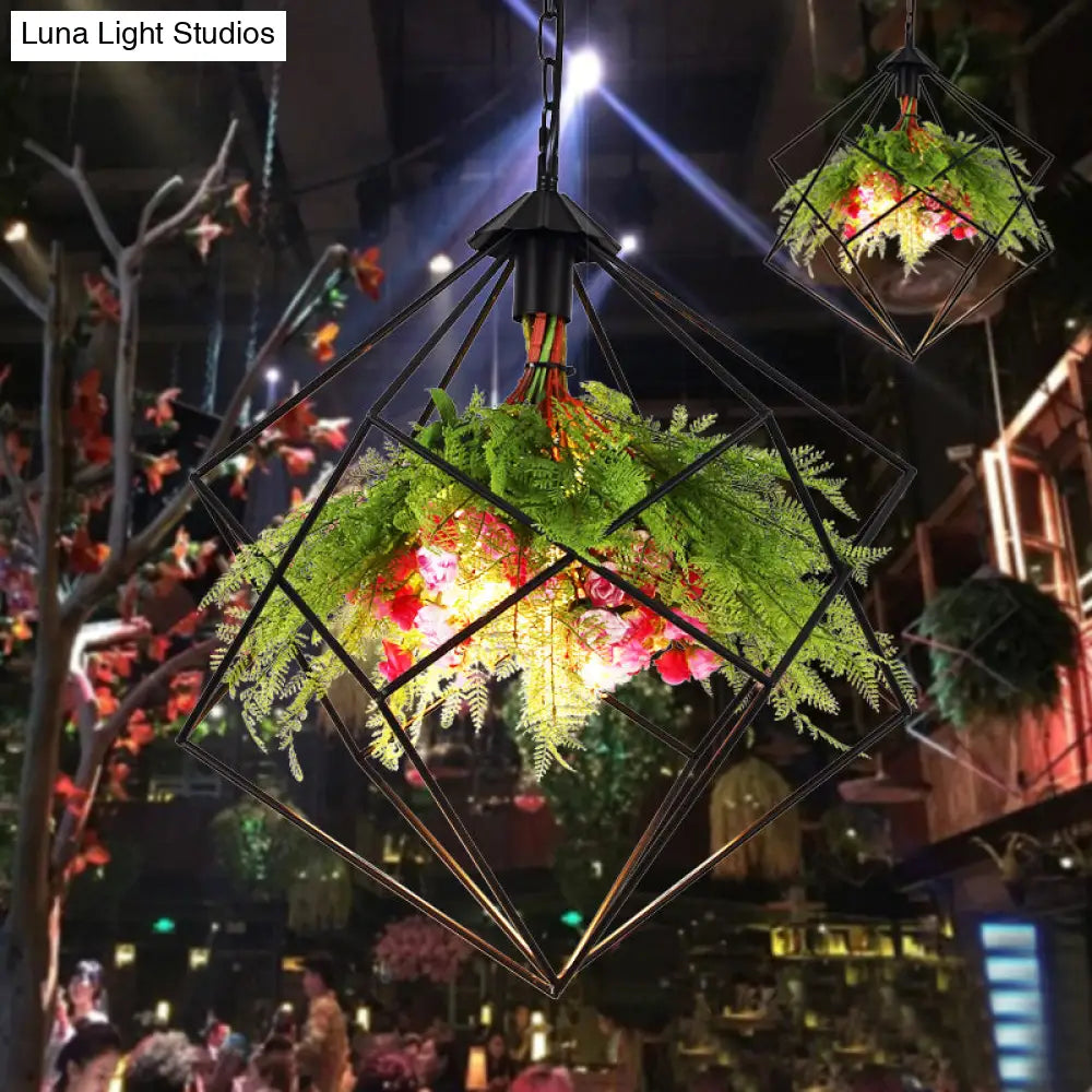 Industrial Geometric Hanging Light In Black - Metal Led Ceiling Lamp (16’/19.5’/23.5’ Wide)