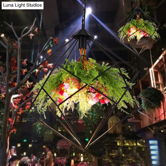 Industrial Geometric Hanging Light In Black - Metal Led Ceiling Lamp (16’/19.5’/23.5’ Wide)