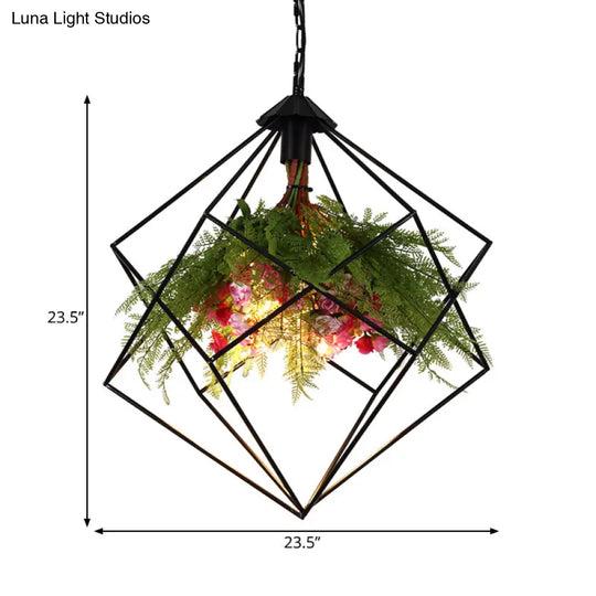 Industrial Geometric Plant Hanging Light - Metal Led Ceiling Suspension Lamp (1 Bulb) In Black