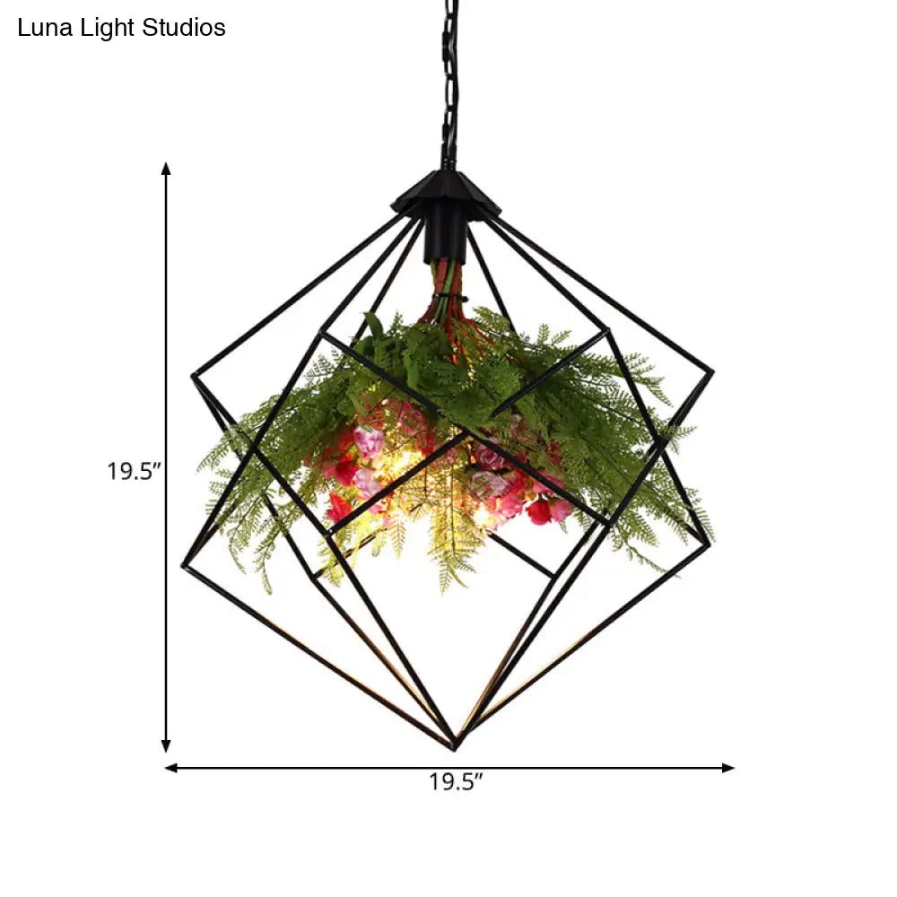 Industrial Geometric Plant Hanging Light - Metal Led Ceiling Suspension Lamp (1 Bulb) In Black