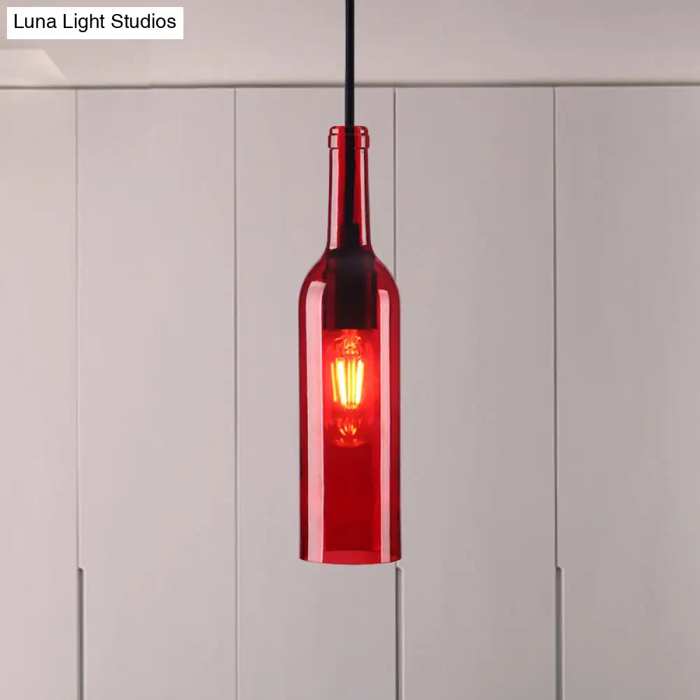 Industrial Glass Hanging Lamp With Red/Yellow Shade For Dining Room