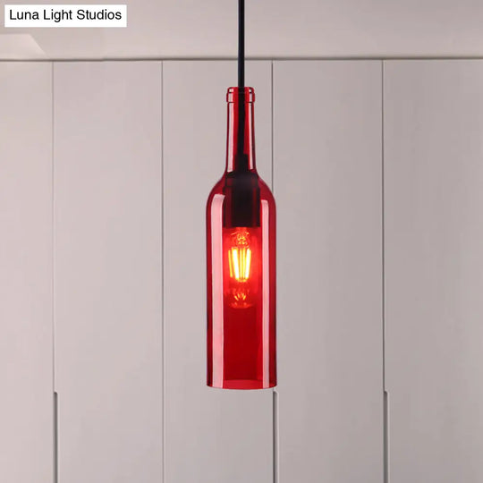Industrial Glass Hanging Lamp With Red/Yellow Shade For Dining Room