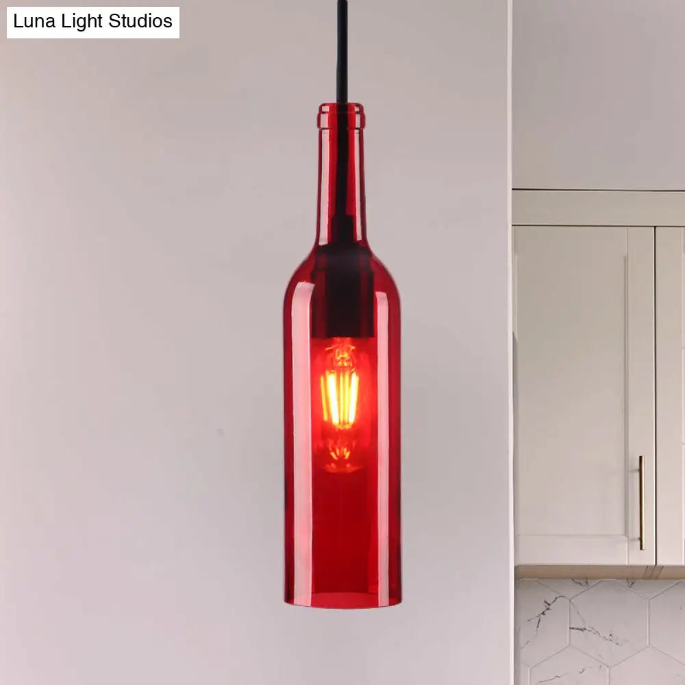 Industrial Glass Hanging Lamp With Red/Yellow Shade For Dining Room