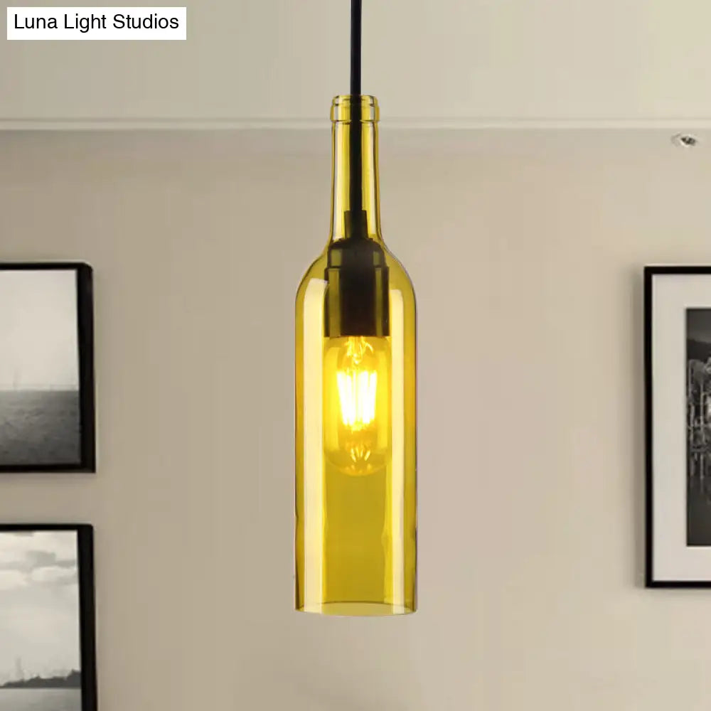 Industrial Glass Hanging Lamp With Red/Yellow Shade For Dining Room Yellow