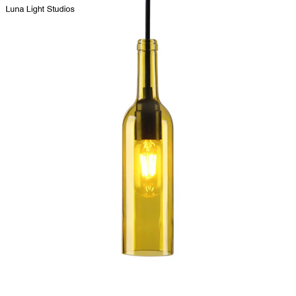 Industrial Glass Hanging Lamp With Red/Yellow Shade For Dining Room