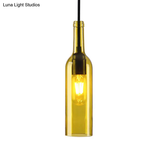 Industrial Glass Hanging Lamp With Red/Yellow Shade For Dining Room