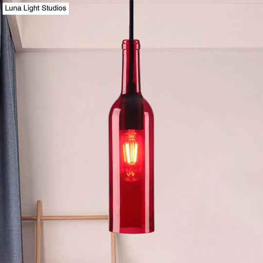 Industrial Glass Hanging Lamp With Red/Yellow Shade For Dining Room Red