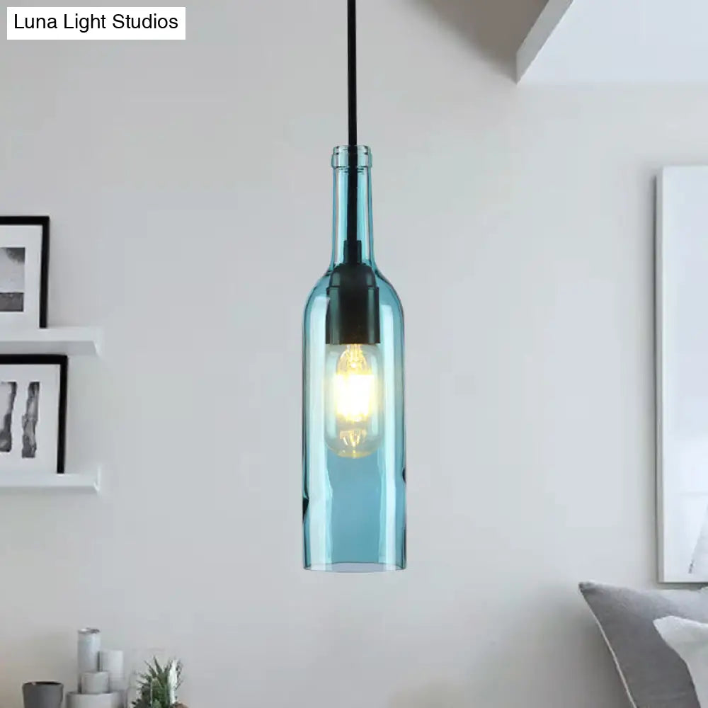 Industrial Glass 1-Head Hanging Lamp With Red/Yellow Bottle Shade For Dining Room