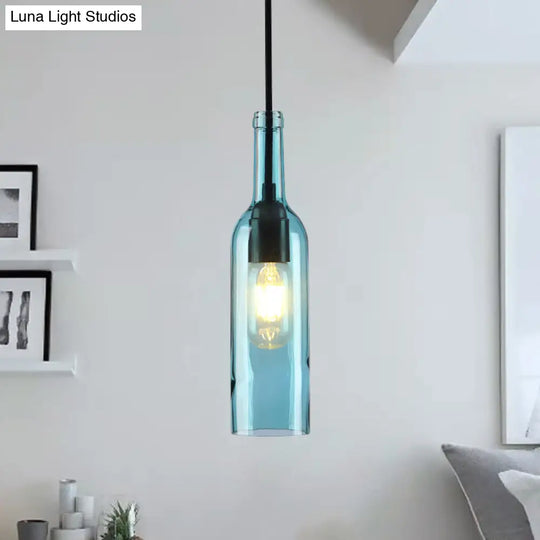 Industrial Glass 1-Head Hanging Lamp With Red/Yellow Bottle Shade For Dining Room
