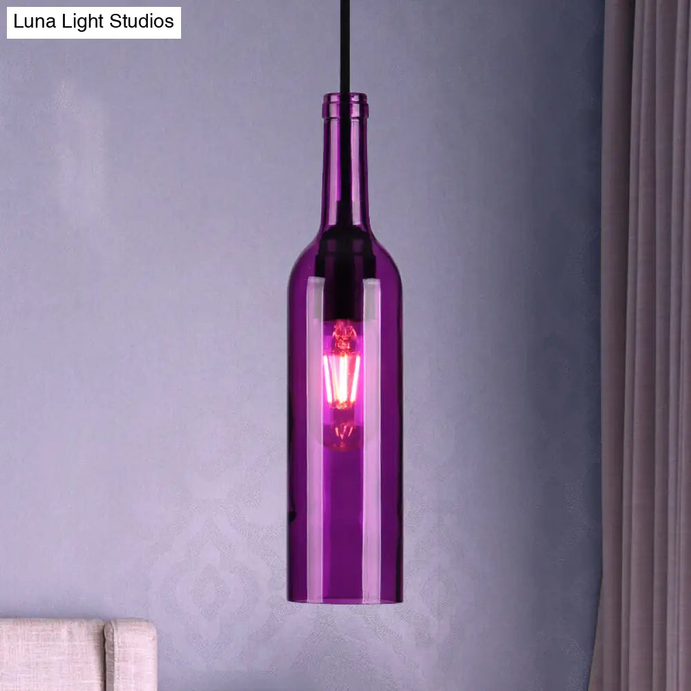 Industrial Glass Hanging Lamp With Red/Yellow Shade For Dining Room Purple