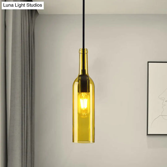 Industrial Glass Hanging Lamp With Red/Yellow Shade For Dining Room
