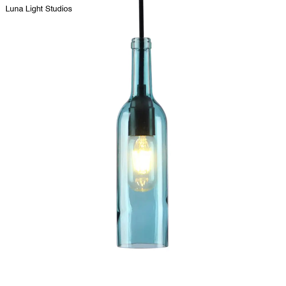 Industrial Glass 1-Head Hanging Lamp With Red/Yellow Bottle Shade For Dining Room