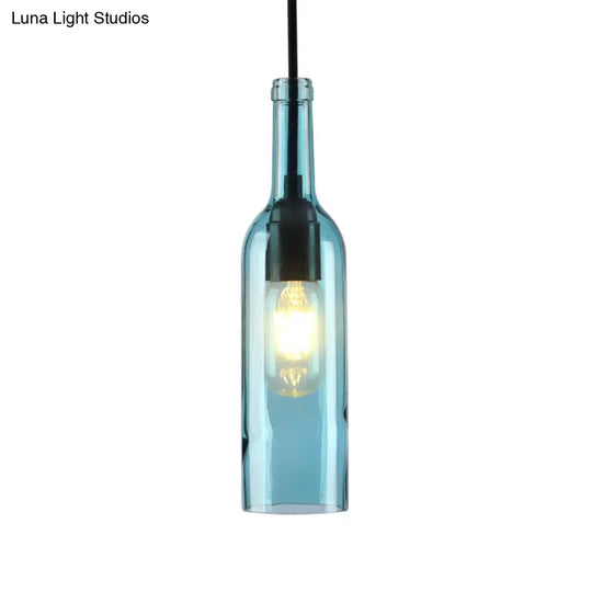Industrial Glass 1-Head Hanging Lamp With Red/Yellow Bottle Shade For Dining Room