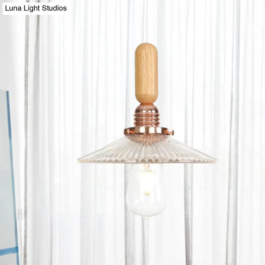 Industrial Glass Cone Pendant Light With Clear/White Dome And Saucer - 1 Hanging Ceiling Fixture