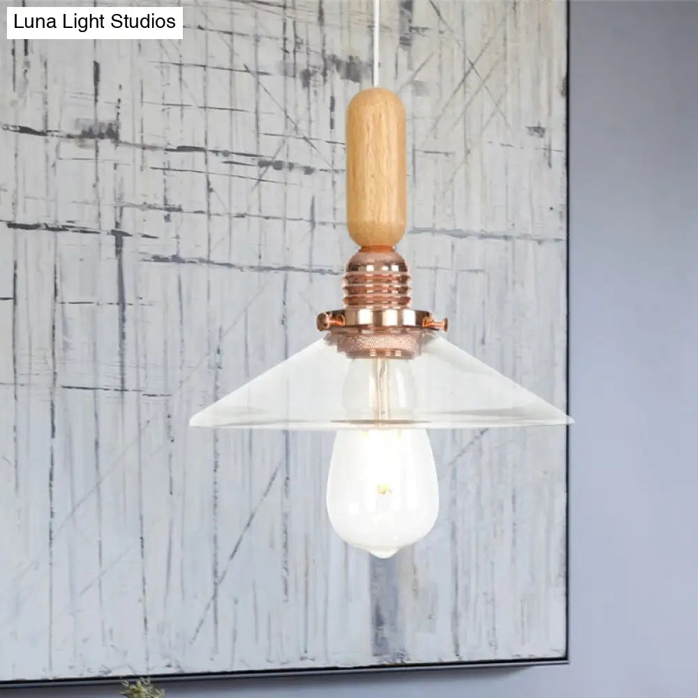 Industrial Glass Cone Pendant Light With Clear/White Dome And Saucer - 1 Hanging Ceiling Fixture