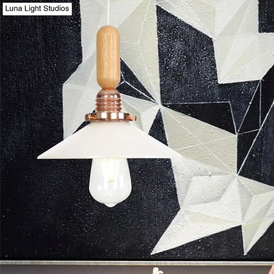 Industrial Glass Cone Pendant Light With Clear/White Dome And Saucer - 1 Hanging Ceiling Fixture