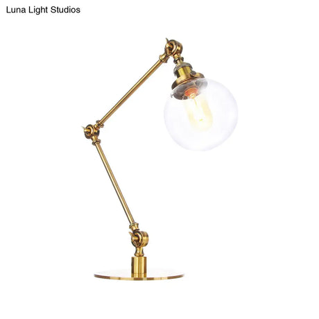 Industrial Global Table Lamp - Amber/Clear Glass Adjustable Arm Black/Brass Finish Restaurant