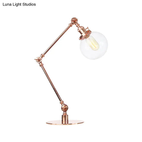 Industrial Global Table Lamp - Amber/Clear Glass Adjustable Arm Black/Brass Finish Restaurant