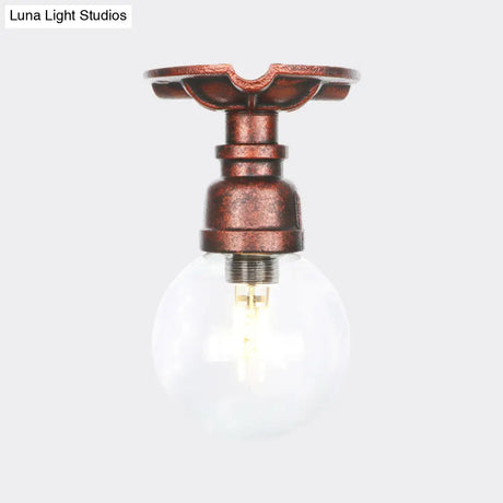 Industrial Globe Clear Glass Led Ceiling Light - Copper Finish