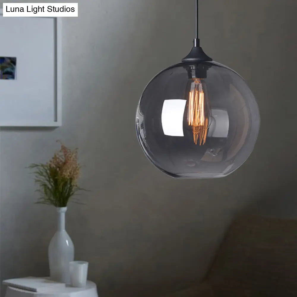 Industrial Globe Pendant Light | Wide 8/10/12 1-Light Grey/Clear Glass Black Hanging Lamp Grey / 8