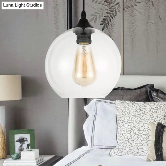 Industrial Globe Pendant Light | Wide 8/10/12 1-Light Grey/Clear Glass Black Hanging Lamp Clear / 8