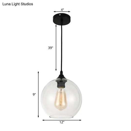 Industrial Globe Pendant Light | Wide 8/10/12 1-Light Grey/Clear Glass Black Hanging Lamp