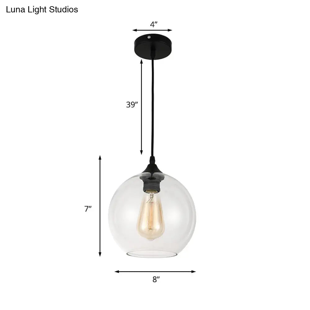 Industrial Globe Pendant Light | Wide 8/10/12 1-Light Grey/Clear Glass Black Hanging Lamp