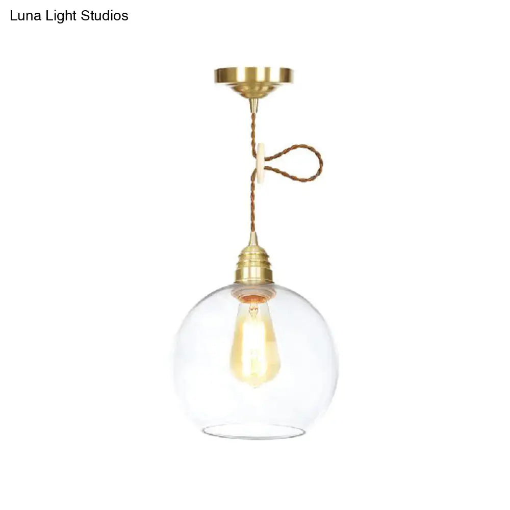 Industrial Clear Glass Globe Pendant Lighting - Brass Finish 1 Light Multiple Width Options
