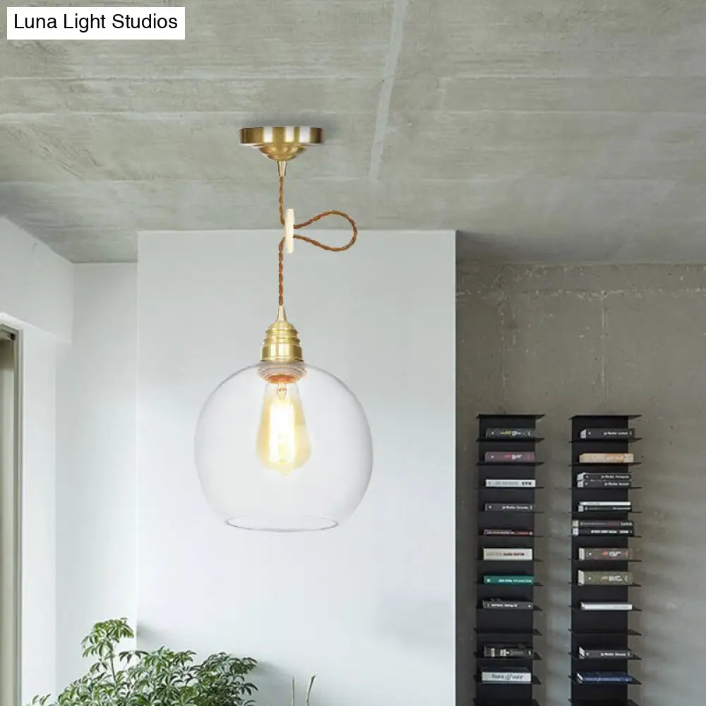 Industrial Clear Glass Globe Pendant Lighting - Brass Finish 1 Light Multiple Width Options / 8