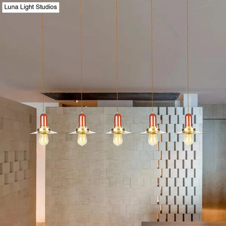 Industrial Gold Finish Tandem Pendant Light With Multiple Bulbs - Perfect For High Ceiling Areas