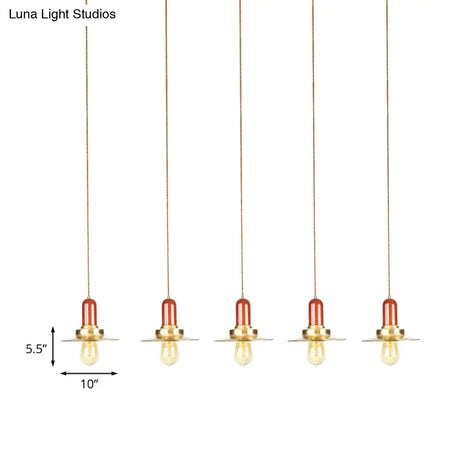 Industrial Gold Finish Tandem Pendant Light With Multiple Bulbs - Perfect For High Ceiling Areas