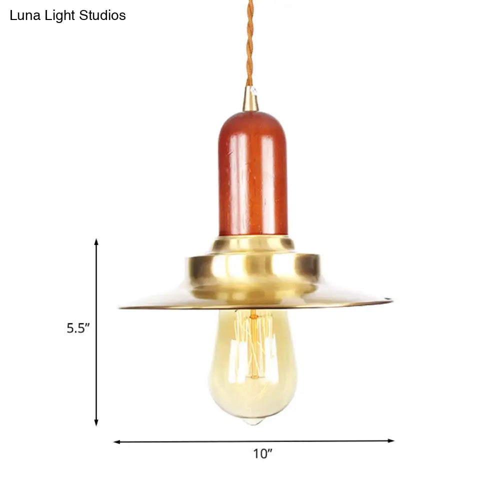 Industrial Gold Pendant Lighting - Flat Shape Bulb Fixture With Metallic Finish For Stylish Ceiling