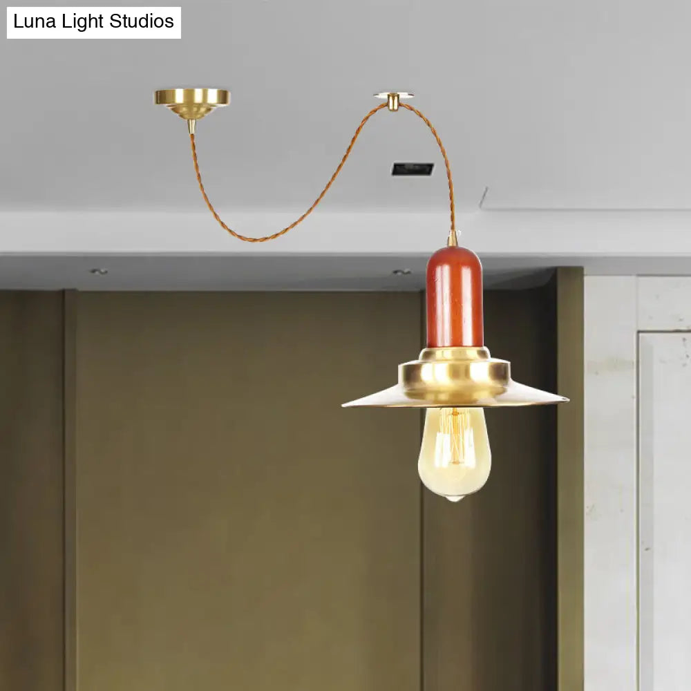Industrial Gold Pendant Light - Stylish Flat Bulb Shape Ceiling Fixture