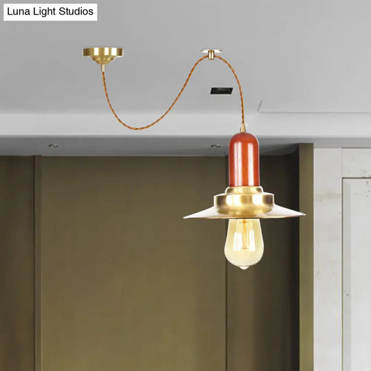 Industrial Gold Pendant Light - Stylish Flat Bulb Shape Ceiling Fixture