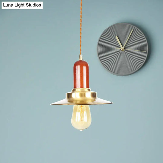 Industrial Gold Pendant Light - Stylish Flat Bulb Shape Ceiling Fixture