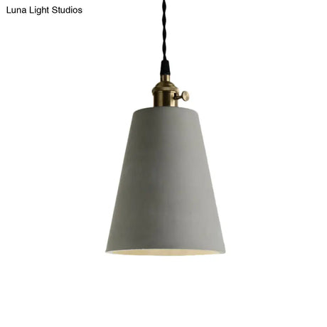 Industrial Gray Cement And Metal Pendant Lighting Fixture - 1 Light Cone/Round Design Ideal For