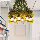Industrial Green Lantern Wooden Chandelier - Led Restaurant Ceiling Light (3/6/8 Heads)