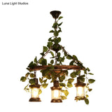 Industrial Green Lantern Wooden Chandelier - Led Restaurant Ceiling Light (3/6/8 Heads)
