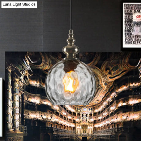 Industrial Grey/Clear/Amber Dimpled Glass Pendant Light With Single Bulb