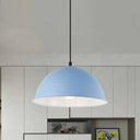 Industrial Grey/Yellow Hanging Lamp With Ribbed Dome Shade - 1 Light 12’/16’ Wide Metal Indoor