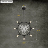 Industrial Hanging Chandelier With Exposed Bulb Design - 7/8 Bulbs Iron Frame Black/Silver Gear