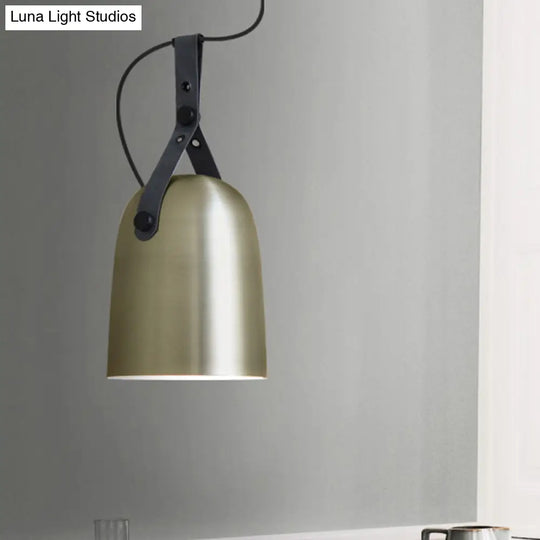 Modern Iron Ceiling Lamp With Strap Handle - Available In Black Copper Or Silver