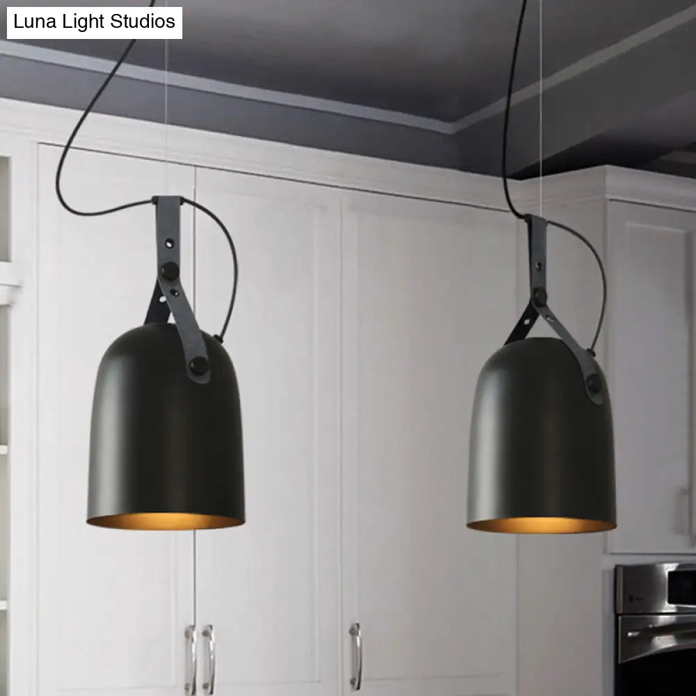 Industrial Hanging Kitchen Ceiling Lamp - Factory Iron Elongated Dome Shape 1 Head