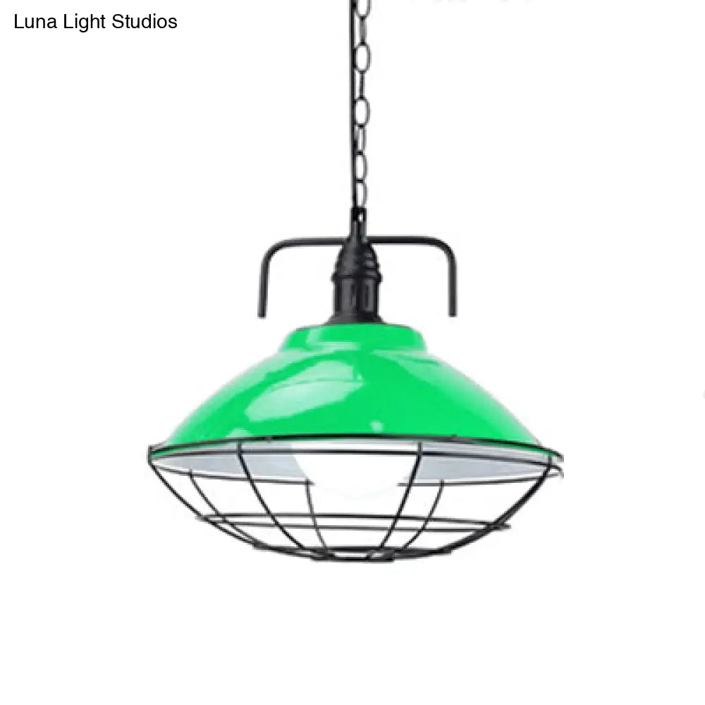 Industrial Black/Blue Metal Dome Hanging Lamp - 11/14 Diameter 1 Light Pendant Lighting With Wire