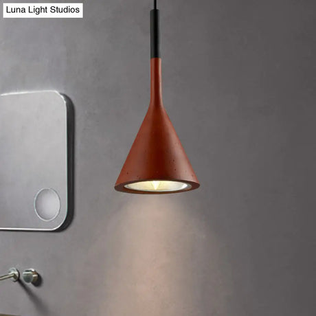 Industrial Hanging Pendant Lamp With Funnel Shade - Black/Grey Aluminum And Concrete Ceiling Light